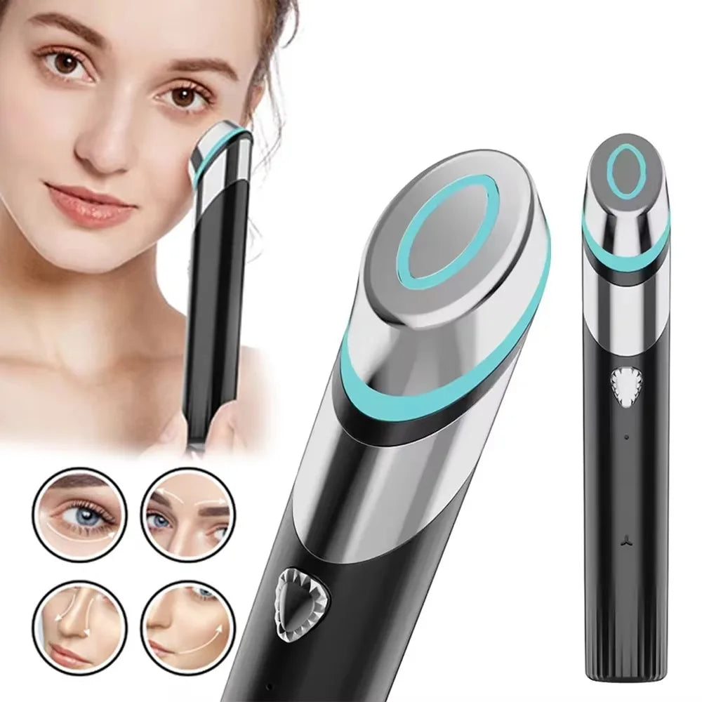 Rechargeable Skincare Wand in Black with Rotating T-Bar Head and Micro-USB Charging, Touch-Activated Beauty Tool with Listed Red Light, Warmth, Vibration and Microcurrent