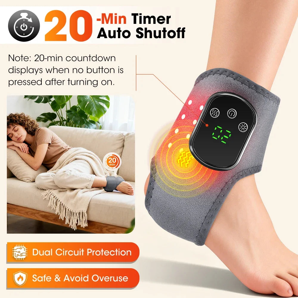 Rechargeable Ankle Heating Wrap XBL-8688A1, Red Light and 3 Vibration Modes with 1800mAh Battery, USB-C Charging and 1 or 2 Piece Options for Adult Personal Care