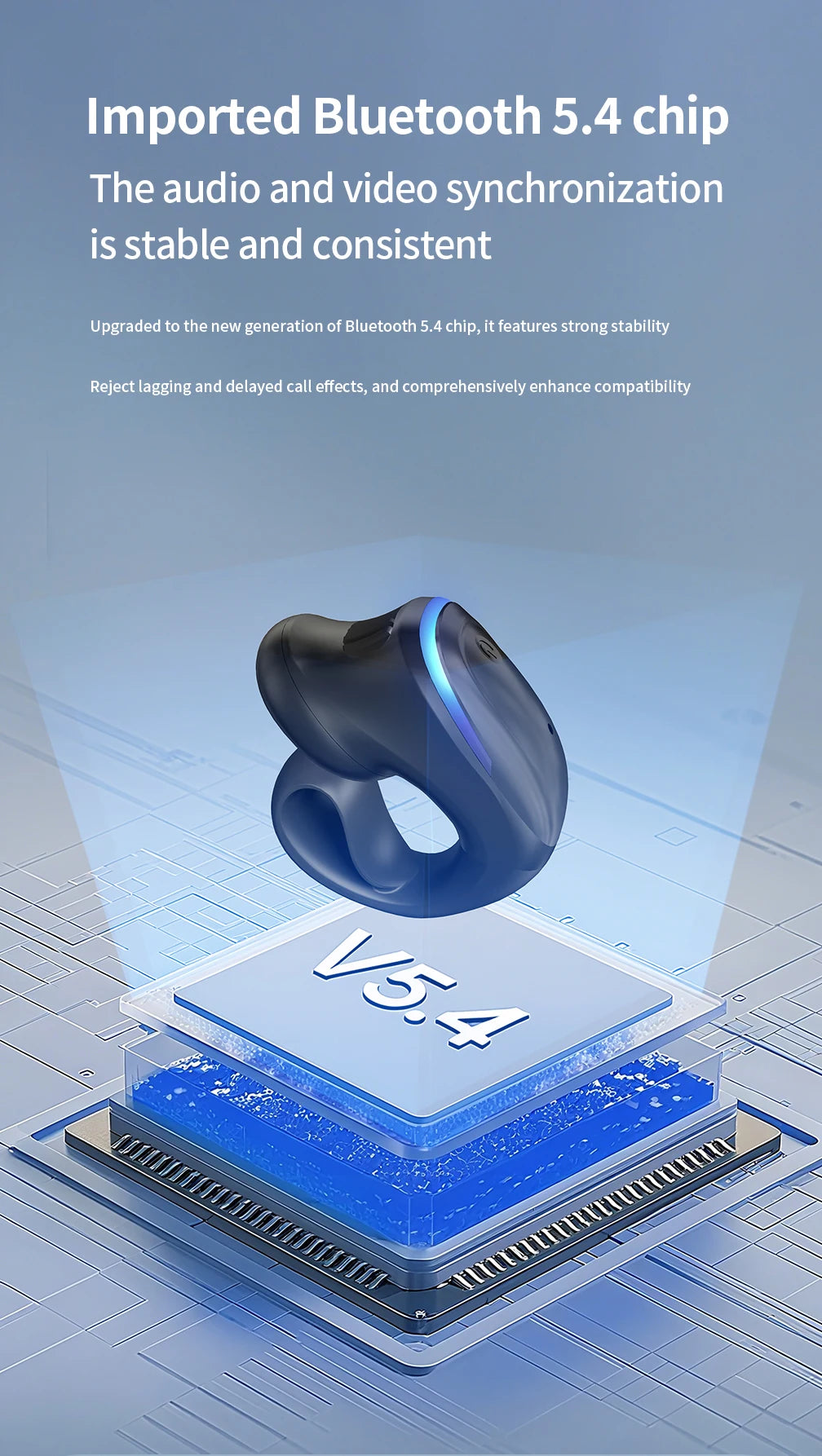Single Ear Clip Earphone with Listed Bluetooth 5.3 Wireless Connectivity, Black or White Options and Sport-Style Headset Design for Personal Audio