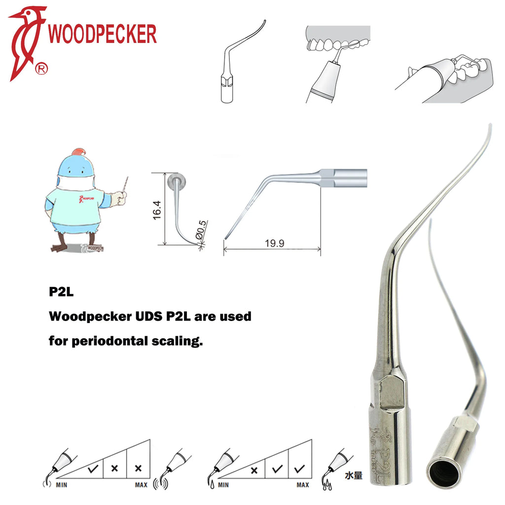 Ultrasonic Scaler Handpiece and Tip Options by Woodpecker, HW-5L LED Handpiece or P, E and G Series Tips for Compatible Dental Equipment