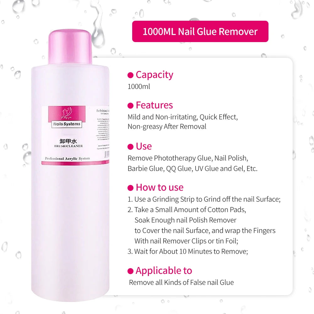 Nail Care Liquid Options with Listed 1000ml Reference, Gel Remover, Polish Remover, Nail Surface Cleaner or Brush Cleaner for Adult Manicure Supplies
