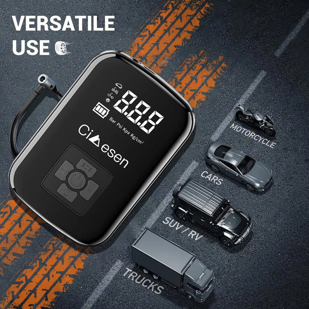Portable Tire Inflator with 150 PSI Maximum Pressure, USB Rechargeable 3000mAh Cordless Air Pump for Cars, Motorcycles, Bicycles and Sports Balls