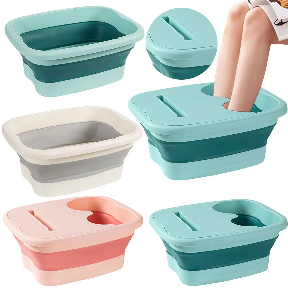 Collapsible Foot Soak Bucket in Green with Raised Massage Dots, Listed 40 x 32 x 17cm PP TPR Basin and With or Without Lid Options for Home Foot Care