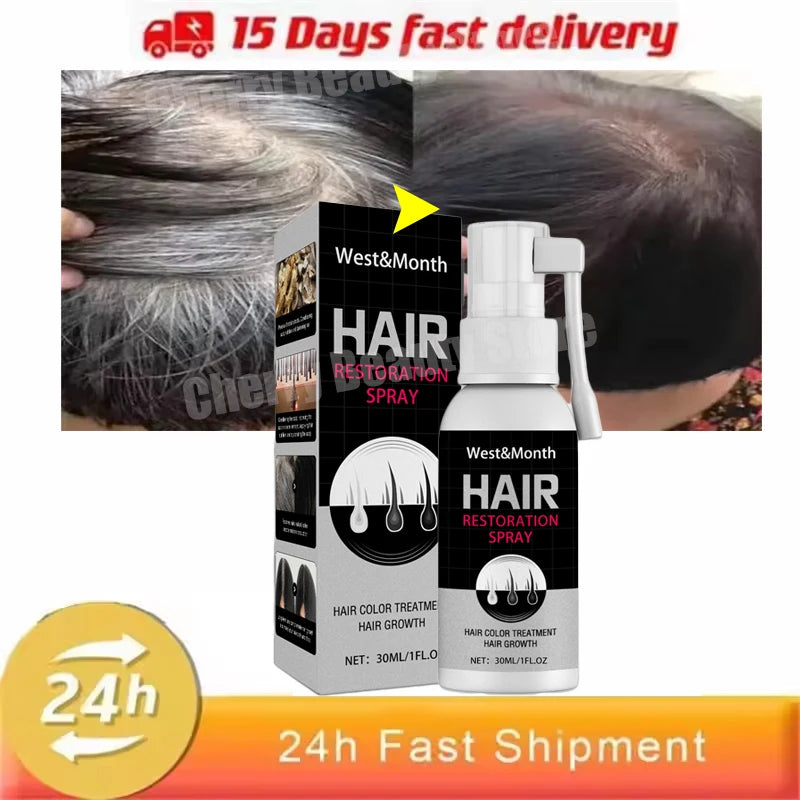 Gray Hair Coverage Spray with Black Color and Serum References, Single or Promotional Purchase Labels for Cosmetic Gray and White Hair Appearance Care