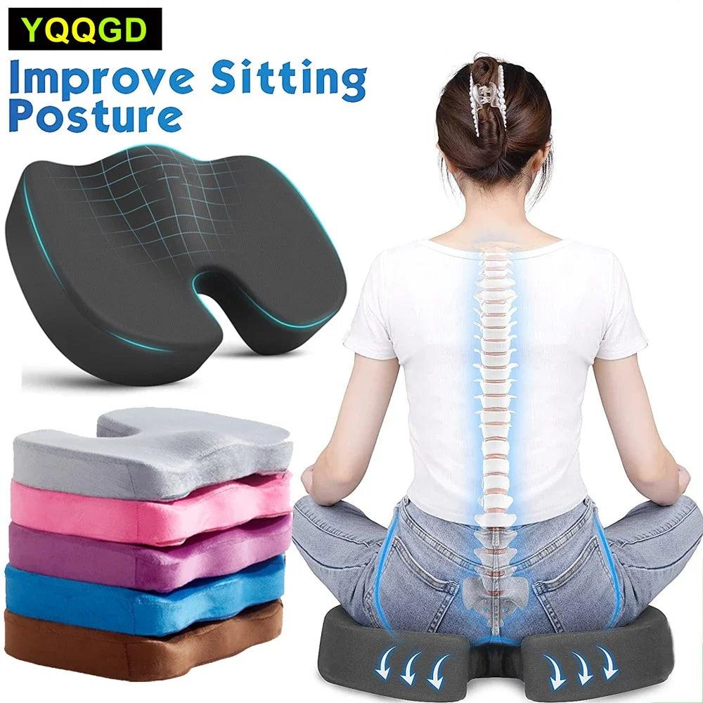 Memory Foam Seat Cushion with U-Shaped Cutout, Removable Mesh or Velour Cover and Non-Slip Bottom, Listed 45 x 35 x 7cm Pad for Office and Home Chairs