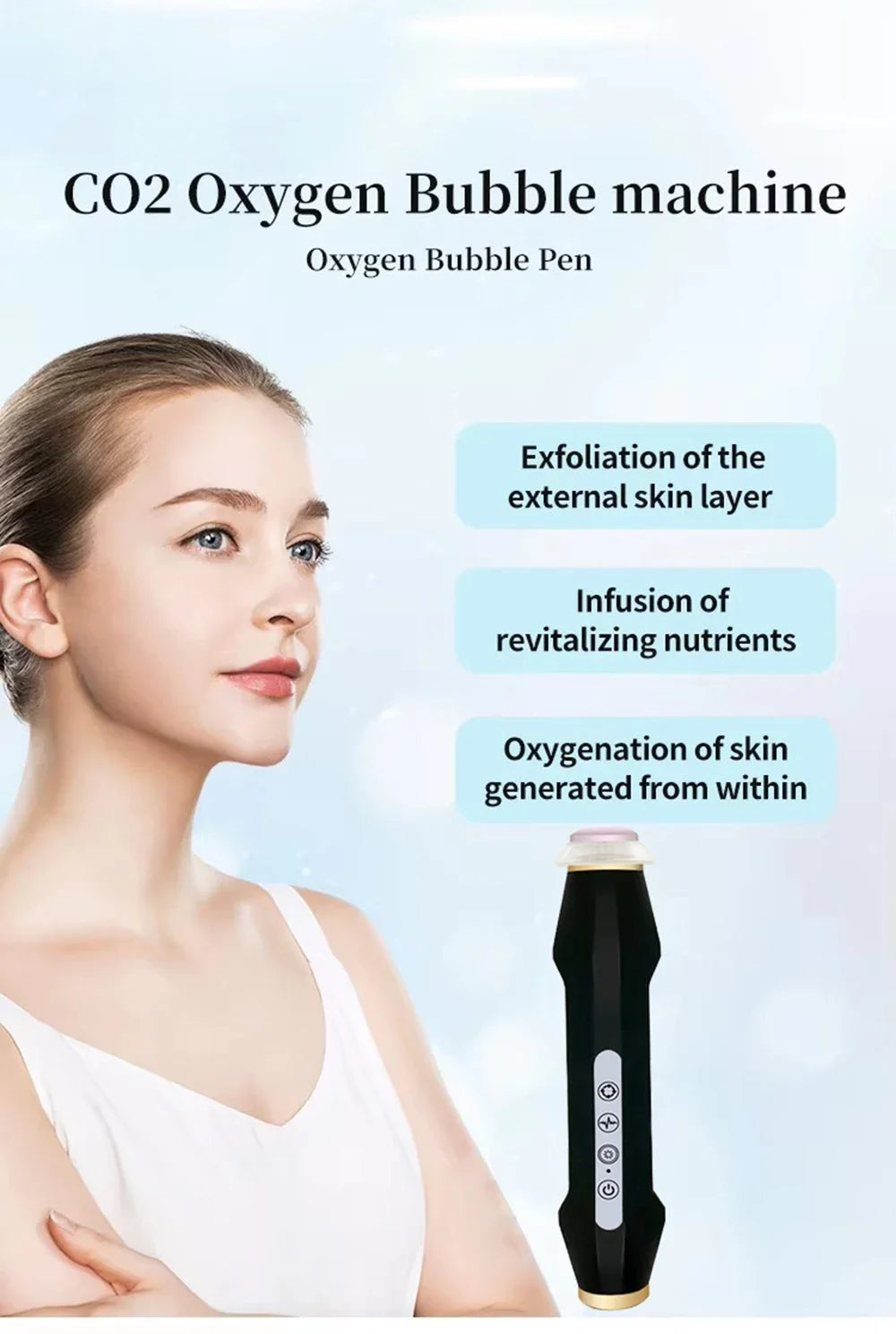 Rechargeable Facial Bubble Pen, 106g Handheld Beauty Device with Five Vibration and Spin Intensity Levels, Eight LED Modes and With Box or No Box Options