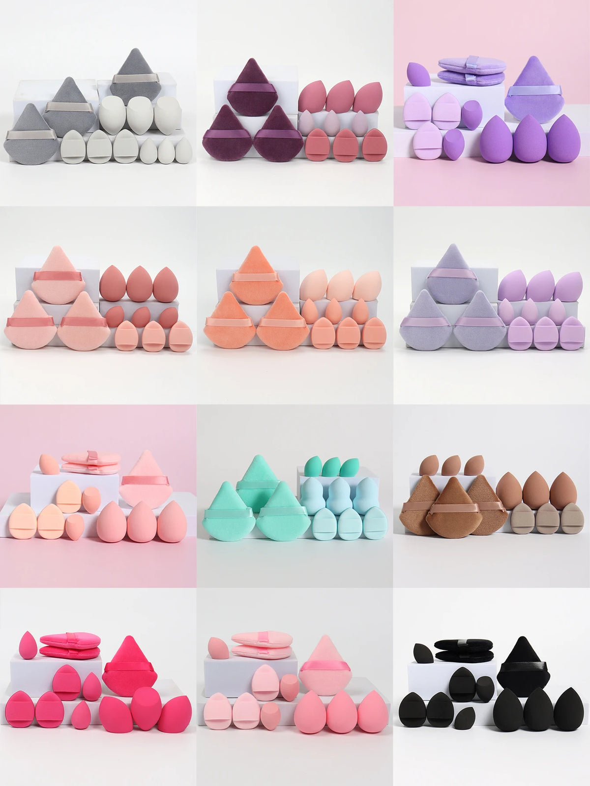 12-Piece Makeup Sponge and Powder Puff Set with Mini Air Cushion Puff and Beauty Egg References, 18 Color and Style Labels for Adult Cosmetic Application