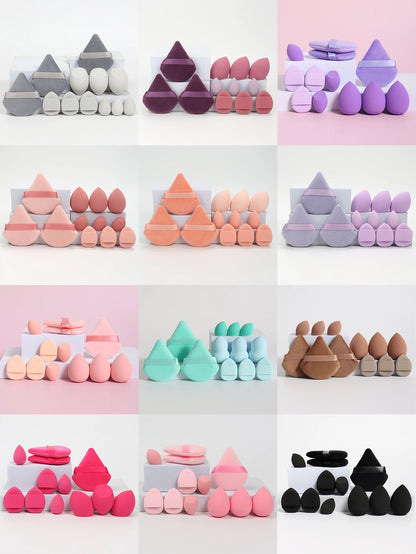 12-Piece Makeup Sponge and Powder Puff Set with Mini Air Cushion Puff and Beauty Egg References, 18 Color and Style Labels for Adult Cosmetic Application