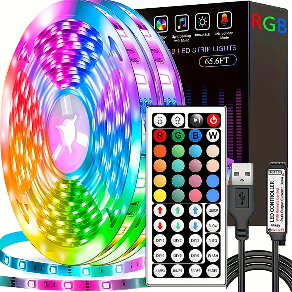 IR Remote RGB LED Strip Lights with 24-Key or 44-Key Control, 5V USB Tape Lighting in Six Length Options for Bedroom Decor and TV Backlighting