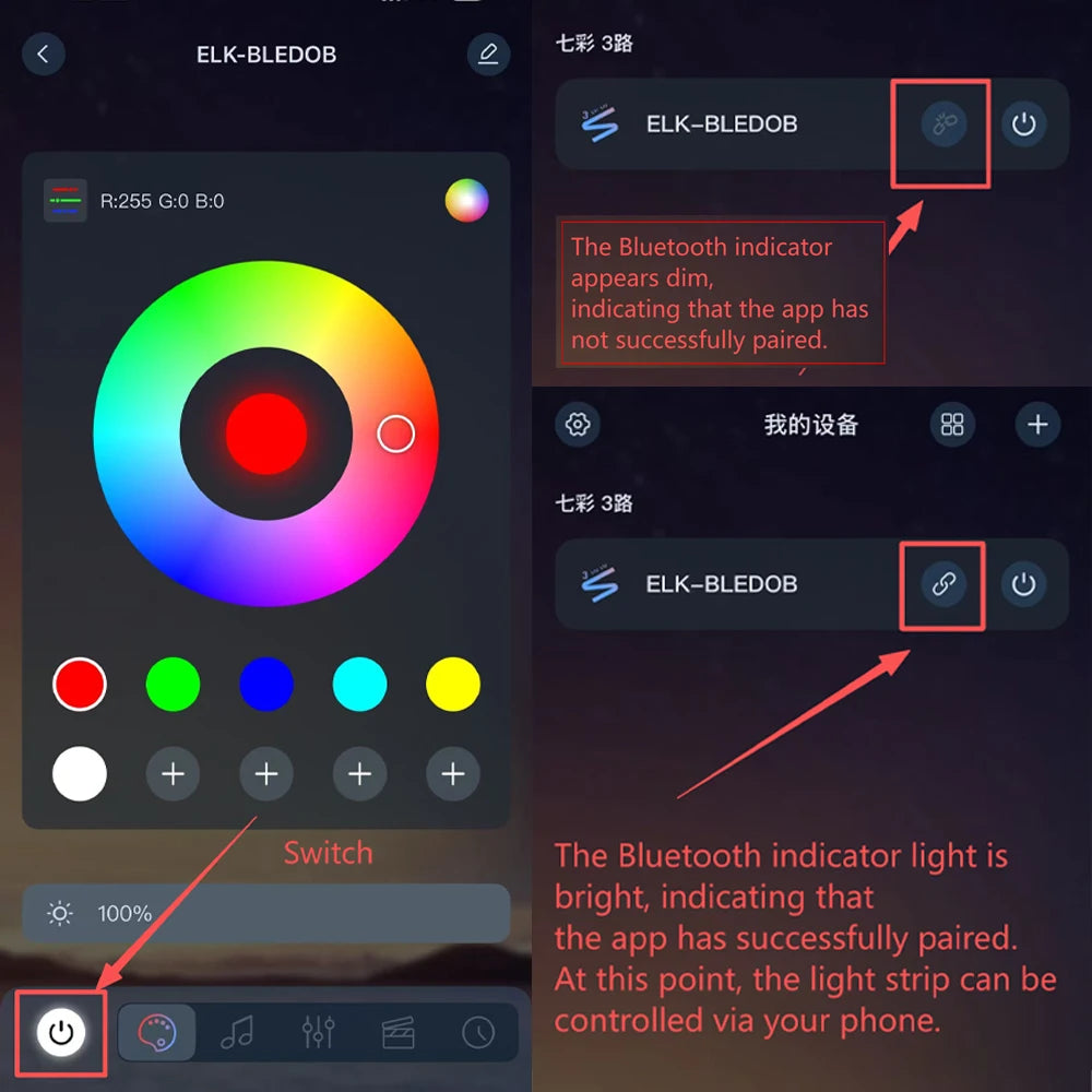 SMD 5050 RGB Bluetooth Light Strip with 5V USB Power, App-Only or 24-Key and 44-Key Remote Options in Six Lengths for Dry Indoor TV and Room Accent Decor