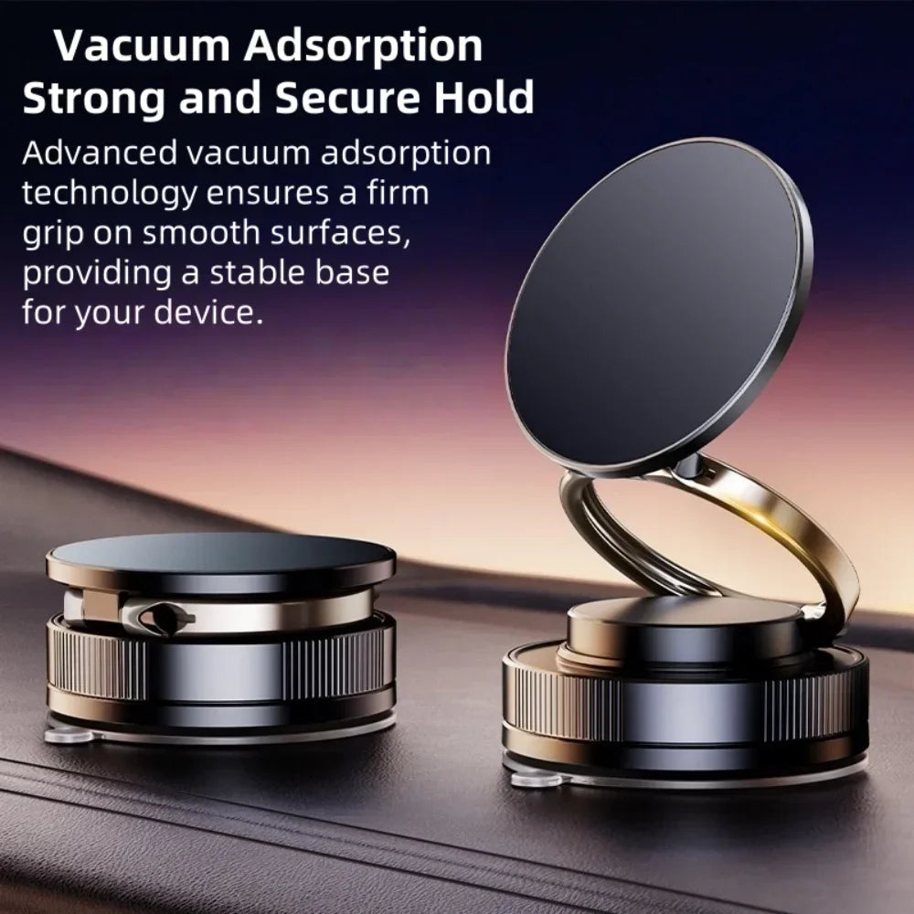Vacuum Magnetic Car Phone Holder in Black, Suction Cup Mount with Locking Knob and Listed 360-Degree Rotation for Compatible Smooth Flat Surfaces