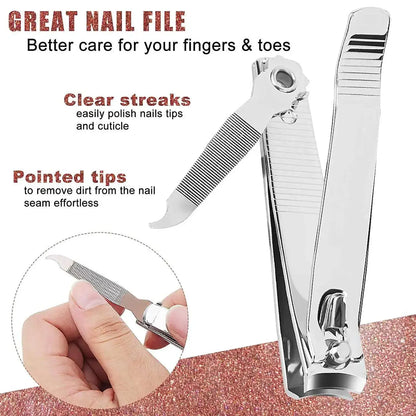 Stainless Steel Nail Clippers with Curved Cutting Edges and Keyhole Ends, One Large Clipper or Large and Small Two-Piece Options for Everyday Nail Grooming