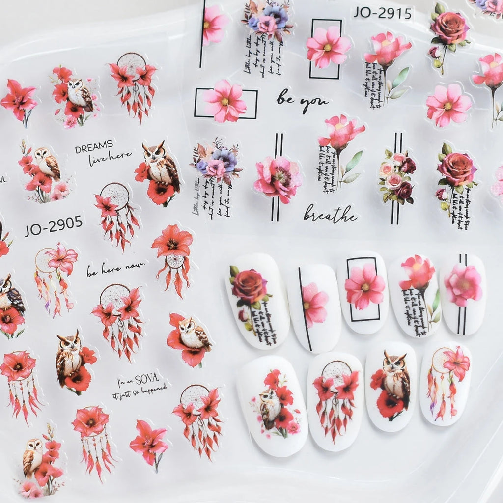 Flower Nail Stickers with Butterfly, Rose, Lavender and Clover Designs, Self-Adhesive 3D Nail Art Decals in 3 to 60 Sheet Options for DIY Manicures