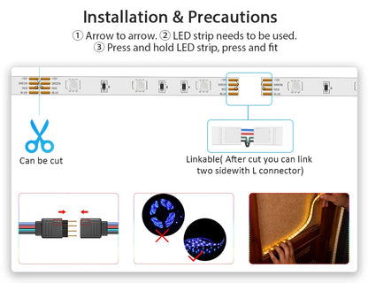Music Sync RGB LED Strip Lights with 5V USB Power and Bluetooth 24key Option, Nine Lengths from 1m to 30m for Bedroom, TV and Party Accent Decoration
