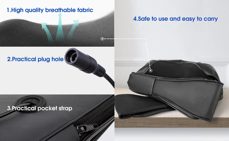 U-Shape Neck and Shoulder Massager with Heat and Reversible Shiatsu-Style Kneading, Four-Button Black or Black Gray Styles with US or EU Plug Options for Adult Relaxation