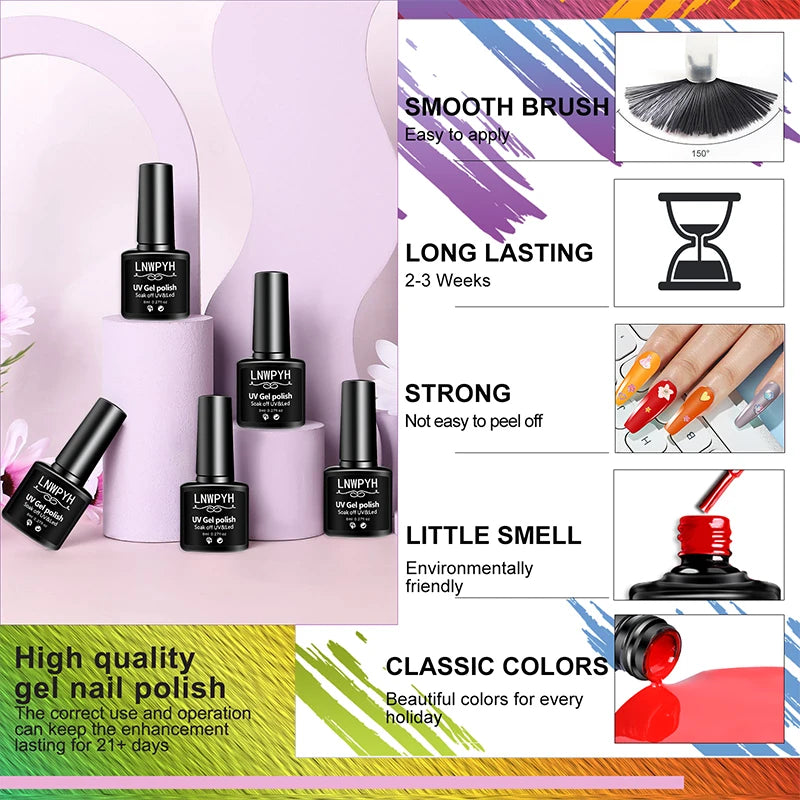 UV LED Gel Manicure Kit by LNWPYH with 27 Nail Polish Colors, 4 Poly Extension Gel Colors, Sensor Lamp, Base Coat and Glossy or Matte Finishes