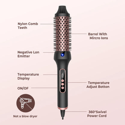 38mm Thermal Styling Brush with Dual PTC Heating, Nine Temperature Settings and 60-Minute Auto Shut-Off, Black Gold Hair Curler and Straightener