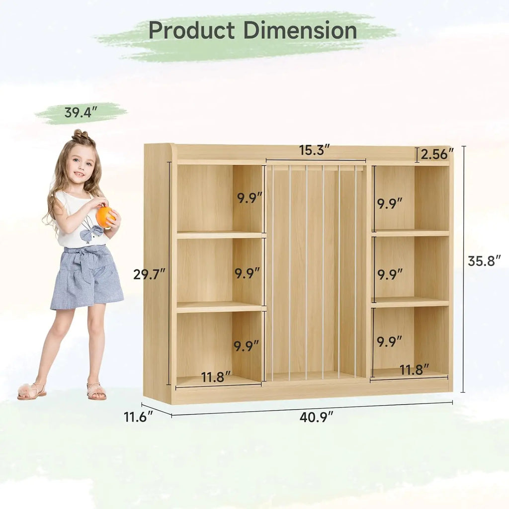 Toy Storage Shelf with Six Cubes and Rounded Corners, Light Yellow or Ivory Stuffed Animal Organizer for Playroom Cleanup and Bedroom Storage
