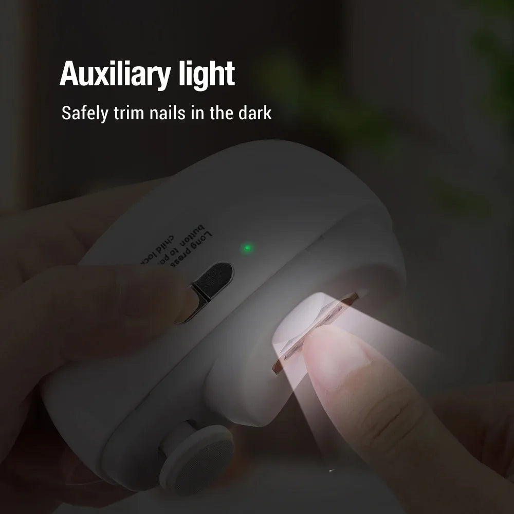 Two-Speed Electric Nail Clipper and Polisher with Auxiliary Light, Type-C Charging and Debris Compartment, White or Purple for Home Nail Care