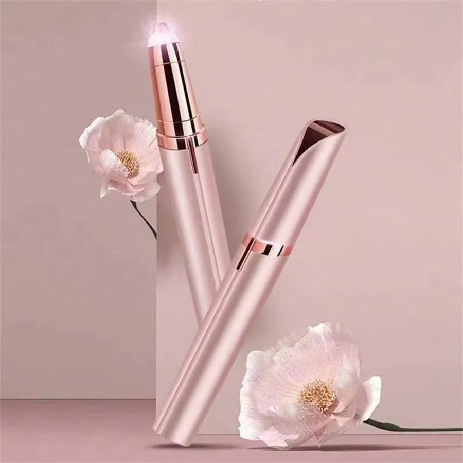 USB Rechargeable Eyebrow Trimmer in Pink Rose Gold, Compact Electric Facial Hair Grooming Tool for Brow Touch-Ups, Daily Beauty Routines and Travel