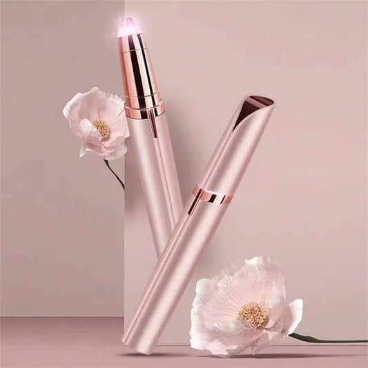 USB Rechargeable Eyebrow Trimmer in Pink Rose Gold, Compact Electric Facial Hair Grooming Tool for Brow Touch-Ups, Daily Beauty Routines and Travel