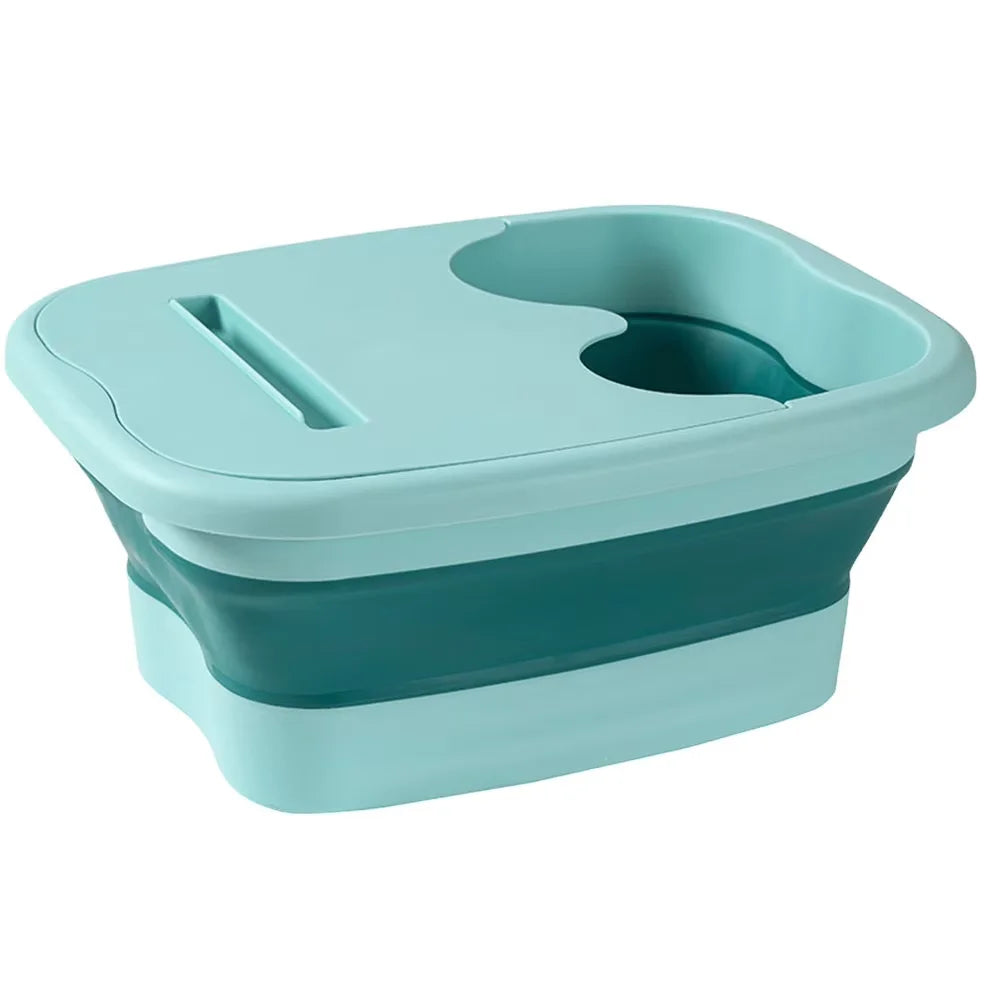 Collapsible Foot Soak Bucket in Green with Raised Massage Dots, Listed 40 x 32 x 17cm PP TPR Basin and With or Without Lid Options for Home Foot Care