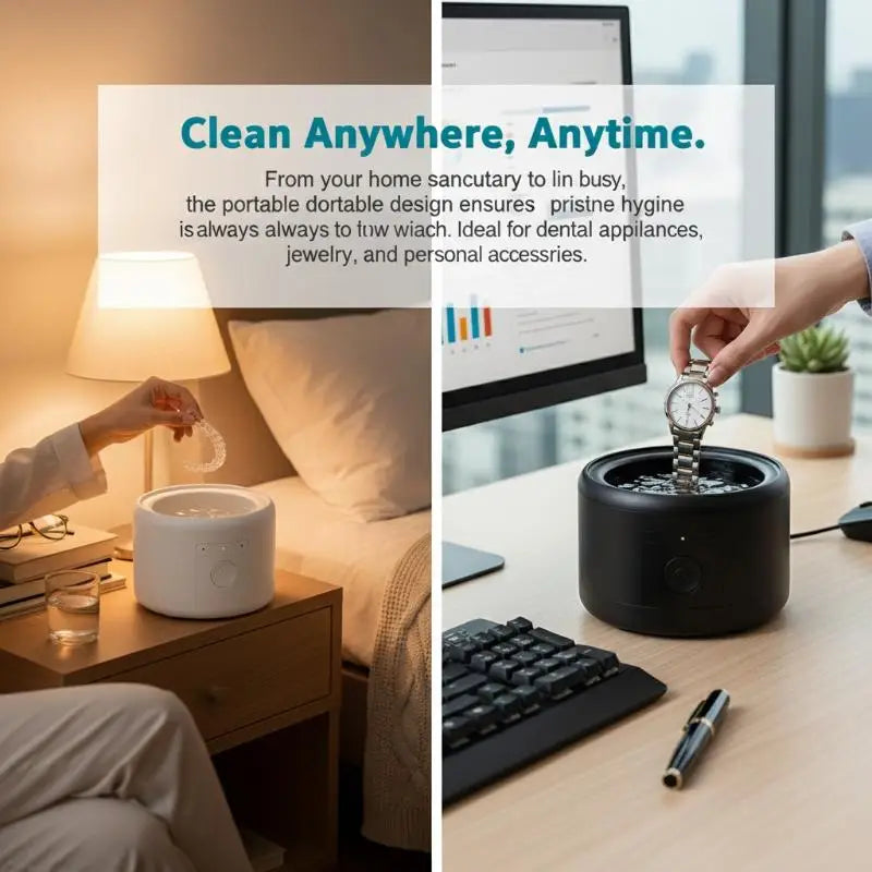 50kHz Ultrasonic Retainer Cleaner with 160ml Tank, USB Rechargeable Dental Appliance Cleaning Machine with 3, 5 and 10 Minute Cycles and Four Color Options