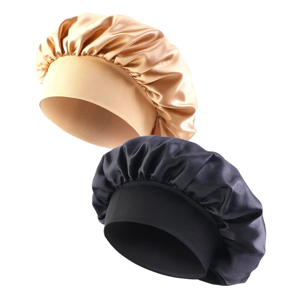 Wide Band Satin Sleep Bonnet with Listed Elastic Hair Wrap Design, Polyester Material Reference and Twenty-Eight Color Labels for Adult Nighttime Hair Styling