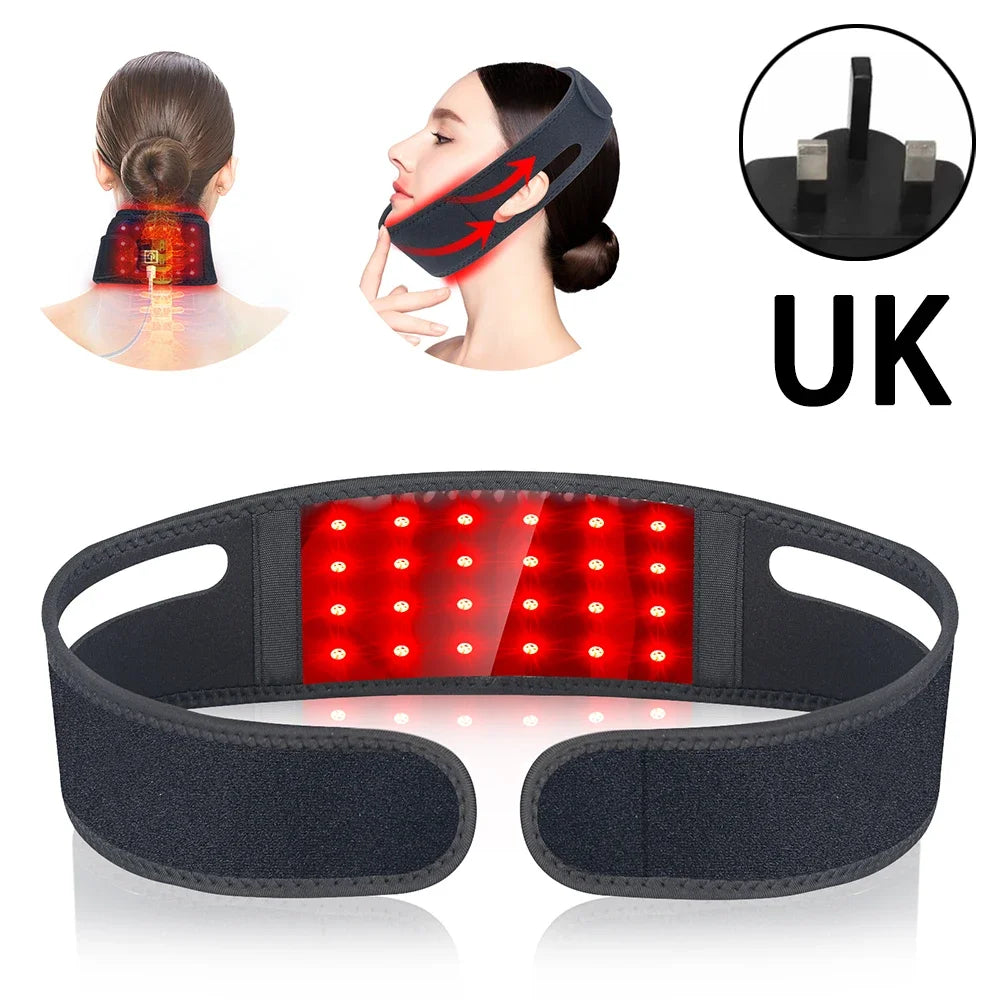Red Light Chin and Neck Wrap for Home Personal Care, Fabric Design with Listed 660nm and 850nm Light References, Three Colors and US or International Plug Options