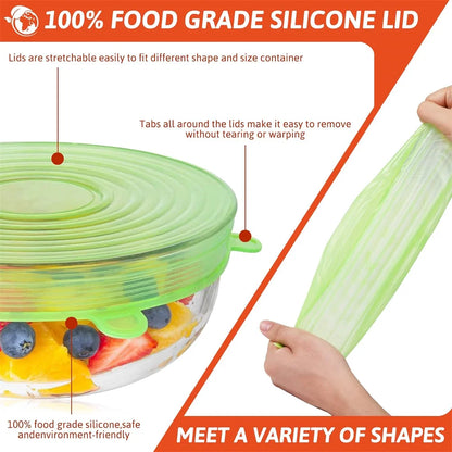 Round Stretch Food Covers Set of 6, Reusable Bowl and Dish Lids with Listed Sizes from 6 to 18cm in White, Blue, Yellow or Pink for Kitchen Storage