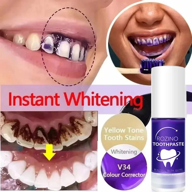 V34 Purple Toothpaste Serum with Color-Correcting Concept, 1-Piece, 2-Piece or Seven-Piece Box Options for Label-Guided Adult Oral Care Routines