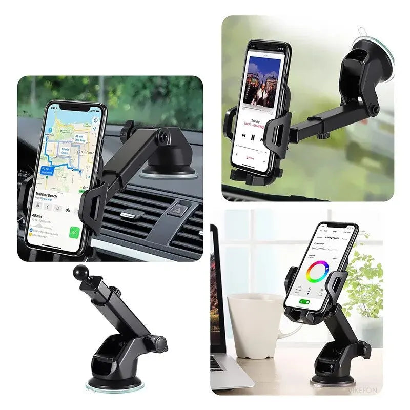 Suction Cup Car Phone Mount for Compatible Dashboard or Windshield Placement, Adjustable Smartphone Holder with Separate Air Vent Style Option