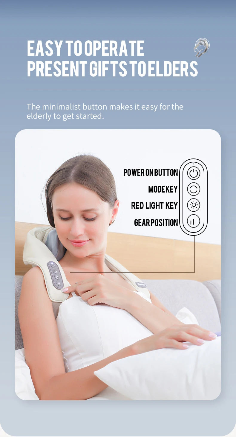 Rechargeable Neck and Shoulder Massage Shawl with Listed Two Modes, Adjustable Straps and Back Buckle, 20W or 26W Kneading Models in White, Grey and Brown Options