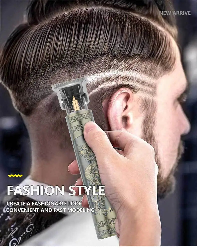 Retro T9 Hair Trimmer for Men's Everyday Haircutting and Personal Grooming, Electric Clipper Listing with Five Battery-Labeled Style Options for Home Use