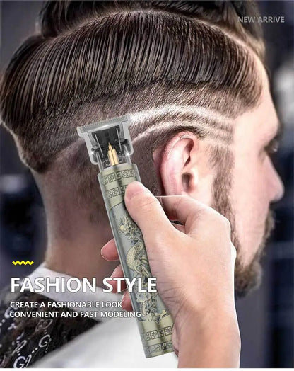 Retro T9 Hair Trimmer for Men's Everyday Haircutting and Personal Grooming, Electric Clipper Listing with Five Battery-Labeled Style Options for Home Use