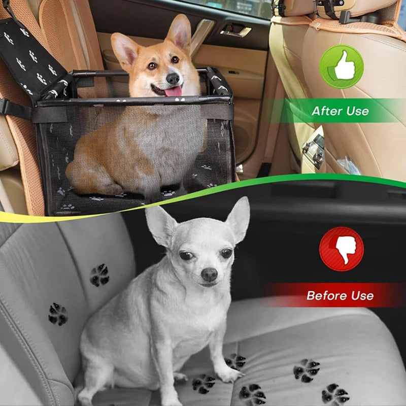Dog Car Booster Seat Basket with Mesh Design, Foldable Pet Travel Carrier for Compatible Vehicle Seating, Black, Red, Pink, Blue and Gray Option Labels