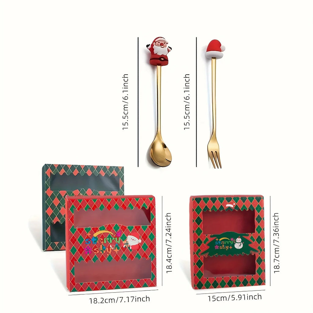 Christmas Spoons and Forks Set in Stainless Steel with 2, 4 or 6-Piece Spoon-Only and Mixed Options for Festive Coffee, Tea, Dessert Tables and Holiday Gifts
