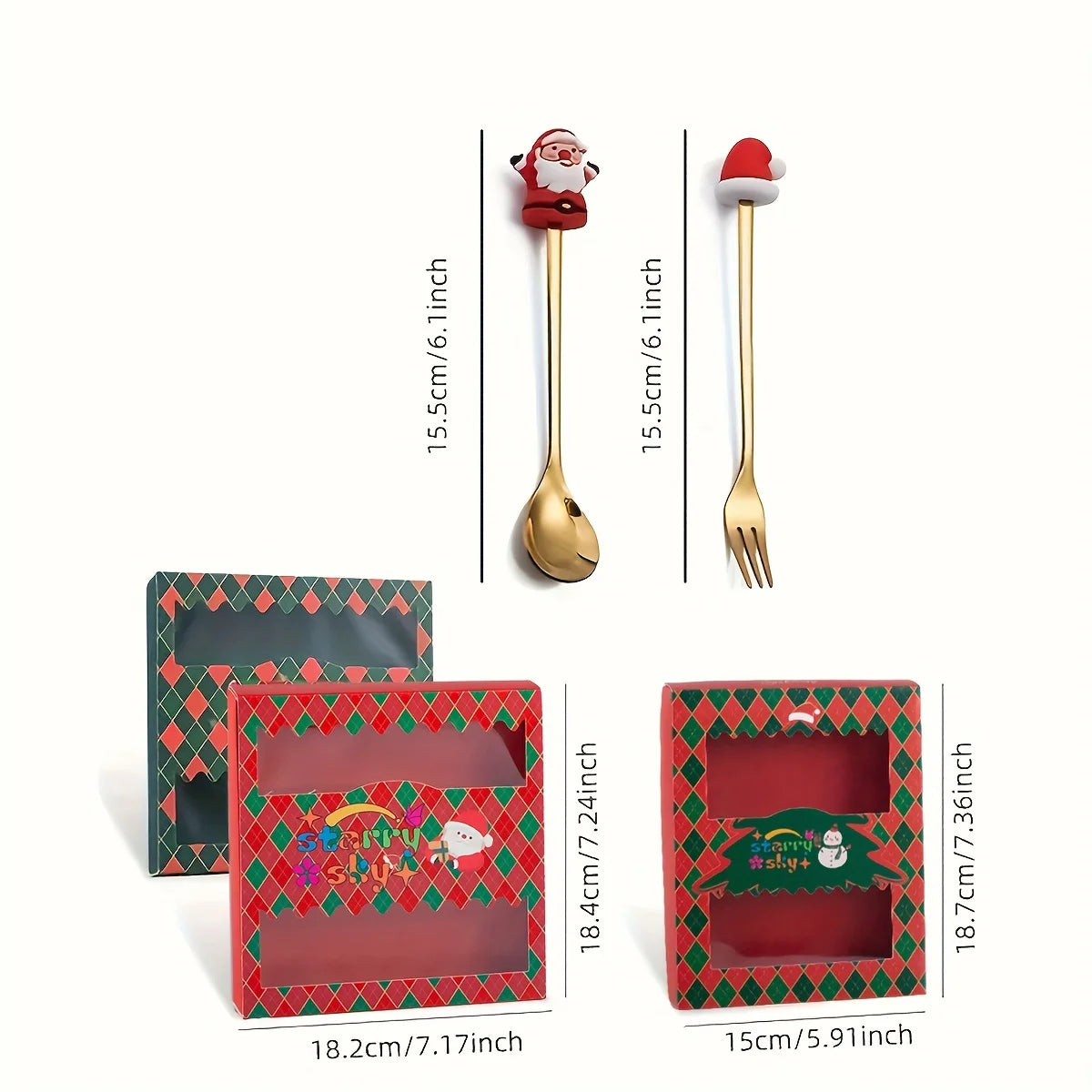 Christmas Spoons and Forks Set in Stainless Steel with 2, 4 or 6-Piece Spoon-Only and Mixed Options for Festive Coffee, Tea, Dessert Tables and Holiday Gifts
