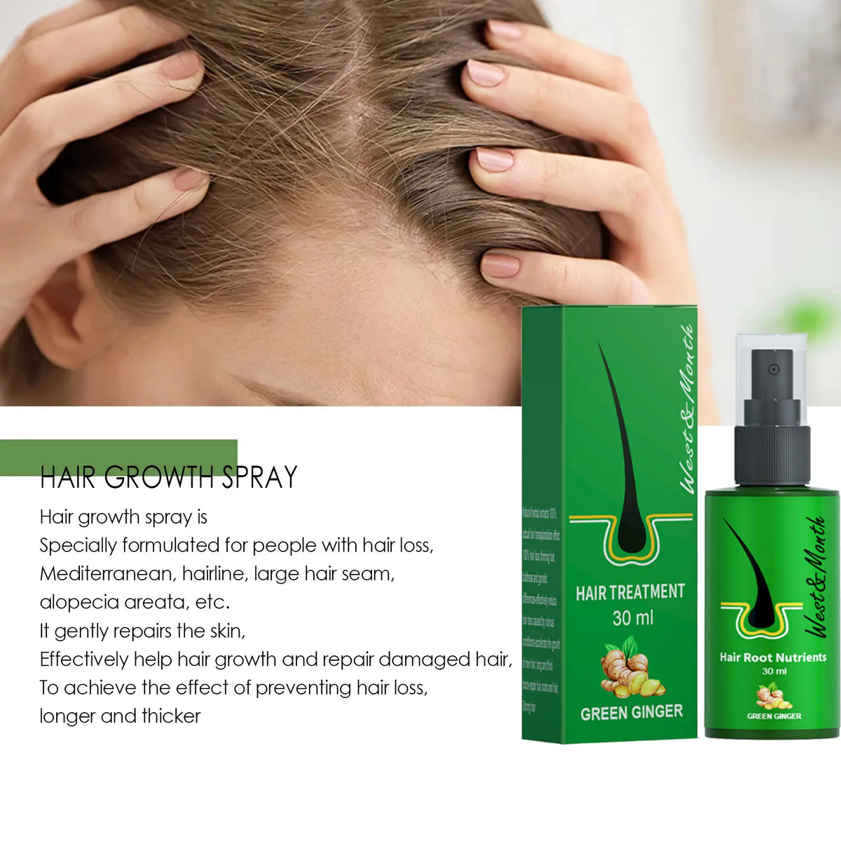 Scalp and Hair Care Spray with Liquid Serum Wording, Single Listed Product Option for Personal Grooming with Formula and Use Directions to Review Before Application