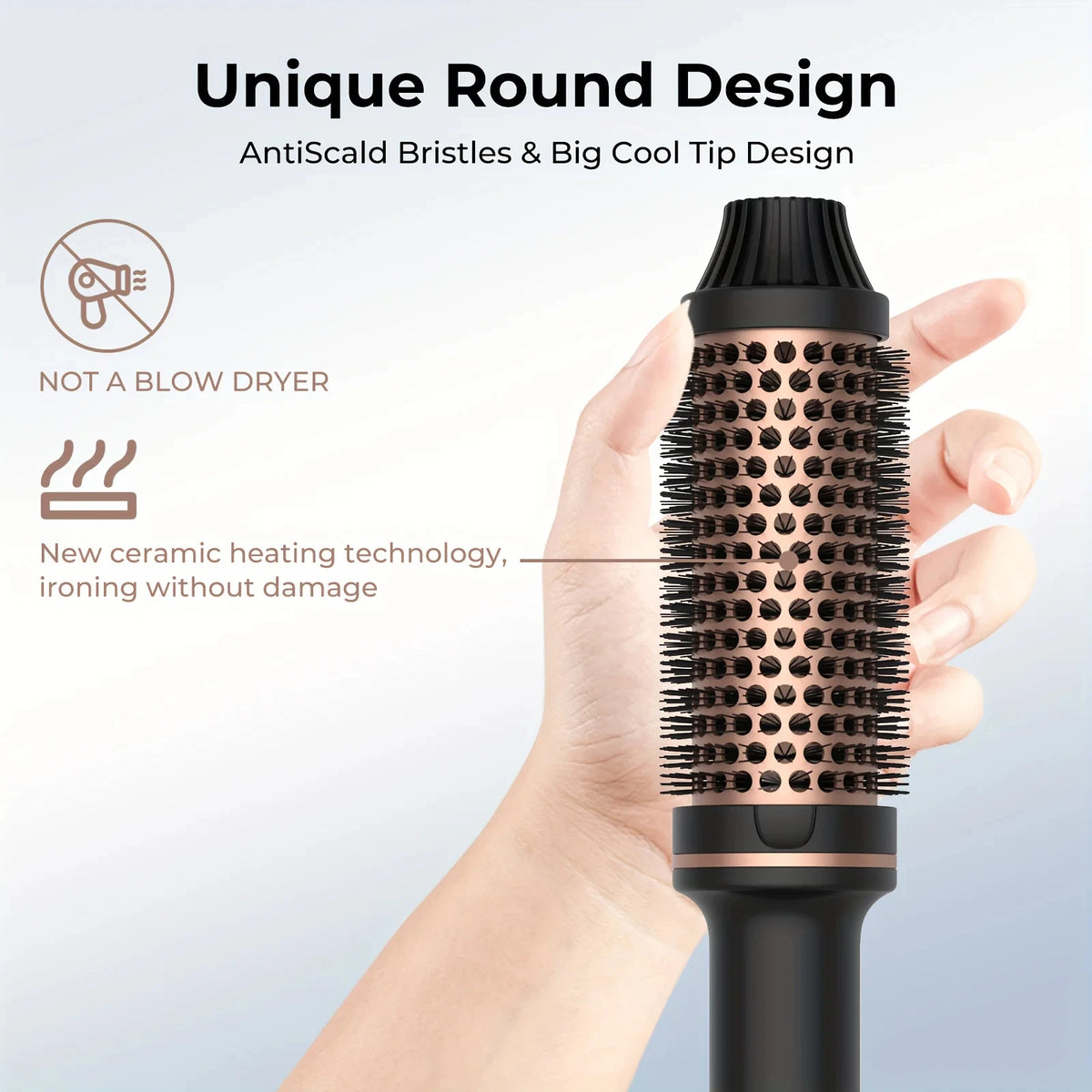 Heated Curling Brush with LCD Display and Listed 60-Minute Auto-Off, Black or Pink Thermal Hair Styler with Four Regional Plug Choices and No Hot-Air Function