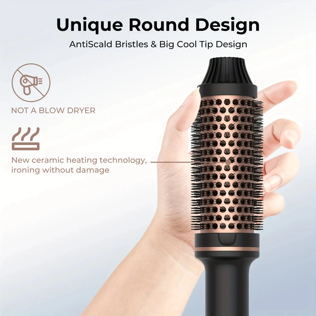 Heated Curling Brush with LCD Display and Listed 60-Minute Auto-Off, Black or Pink Thermal Hair Styler with Four Regional Plug Choices and No Hot-Air Function