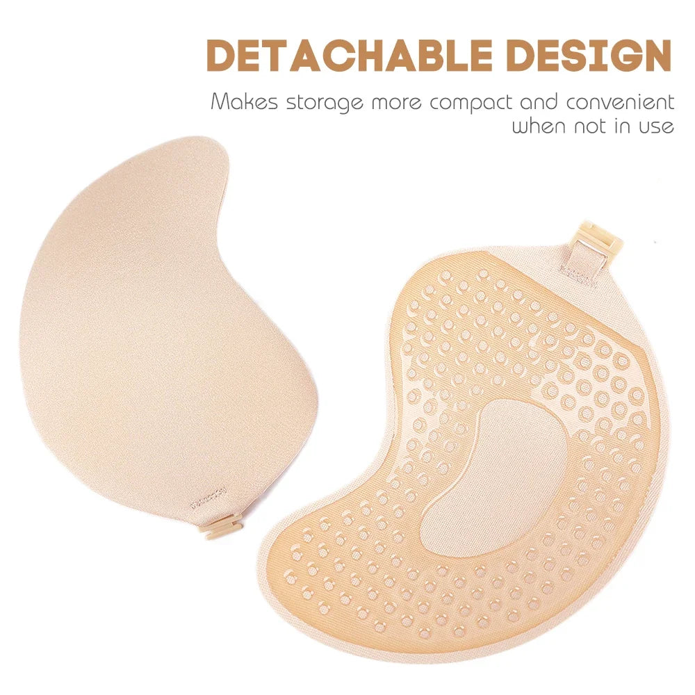 Backless Strapless Adhesive Bra for Women with Silicone Cups and Front Closure, Reusable Wire-Free Design in Black or Skin Tone, A–D Sizes