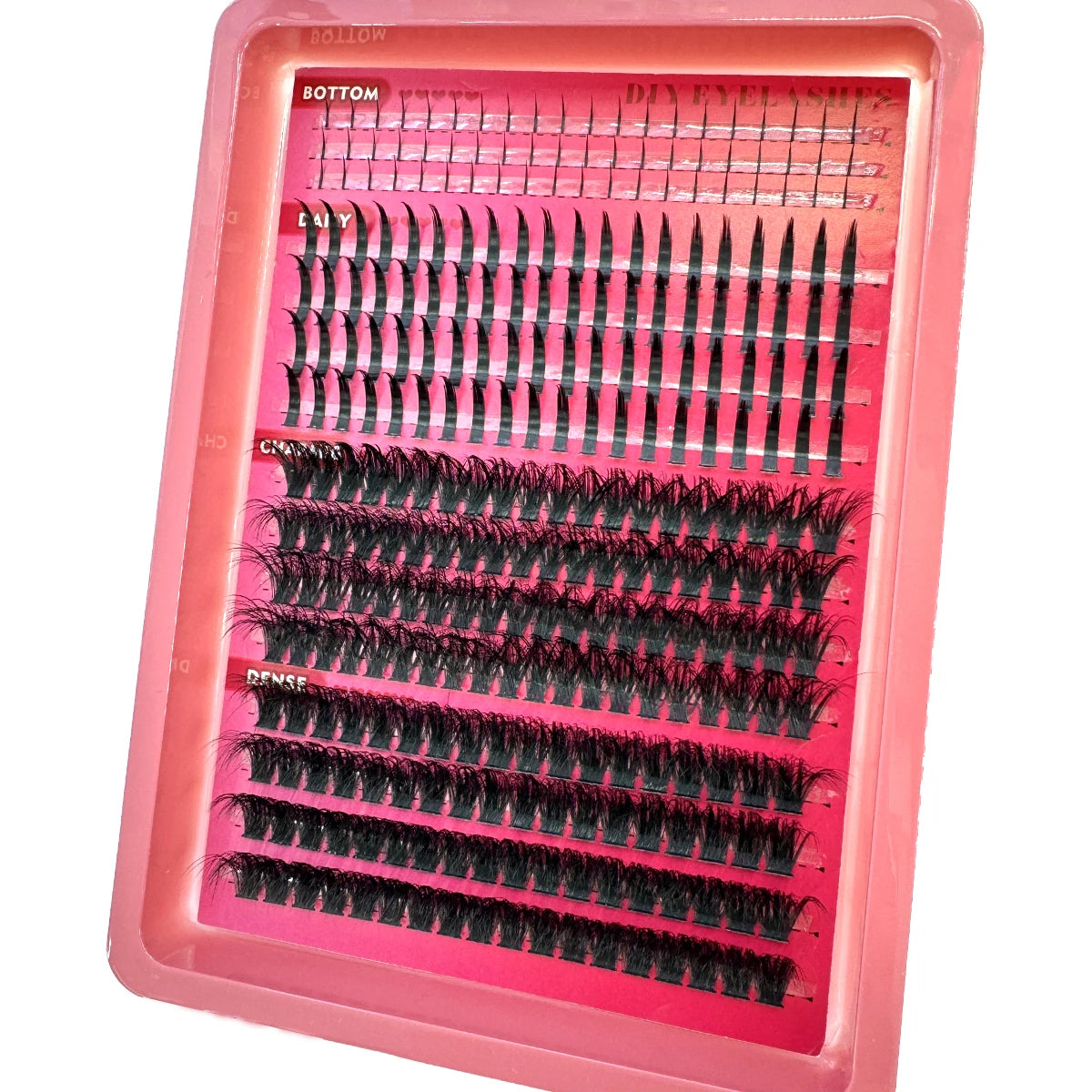 Spiky Manga Lash Clusters with Bottom Lash References, Individual False Eyelashes in 15-Row and 16-Row Style Selections with D or dd Curl and MIX Length Labels