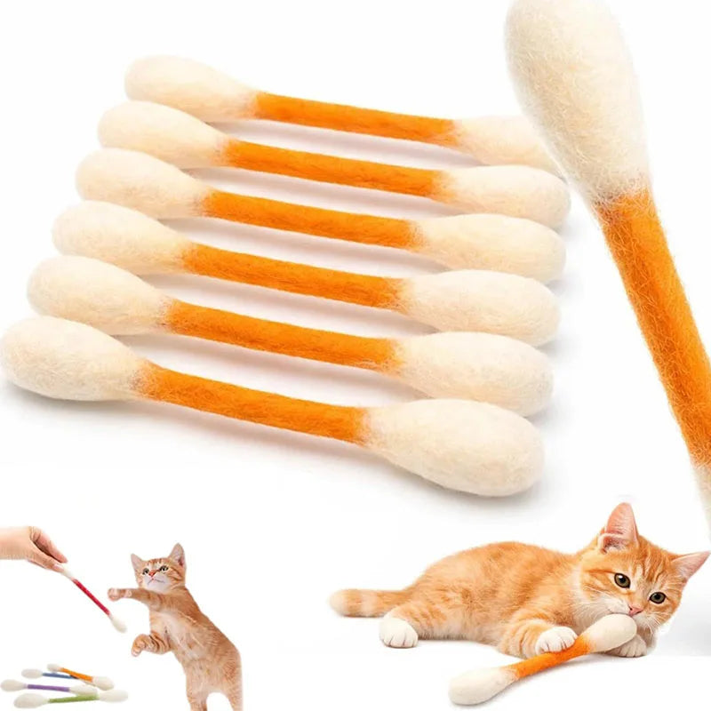Catnip Kicker Sticks in Cotton Swab Shape, 6-Piece Felt Cat Toy Set for Supervised Indoor Batting and Kicking Play with Seven Color Option Labels