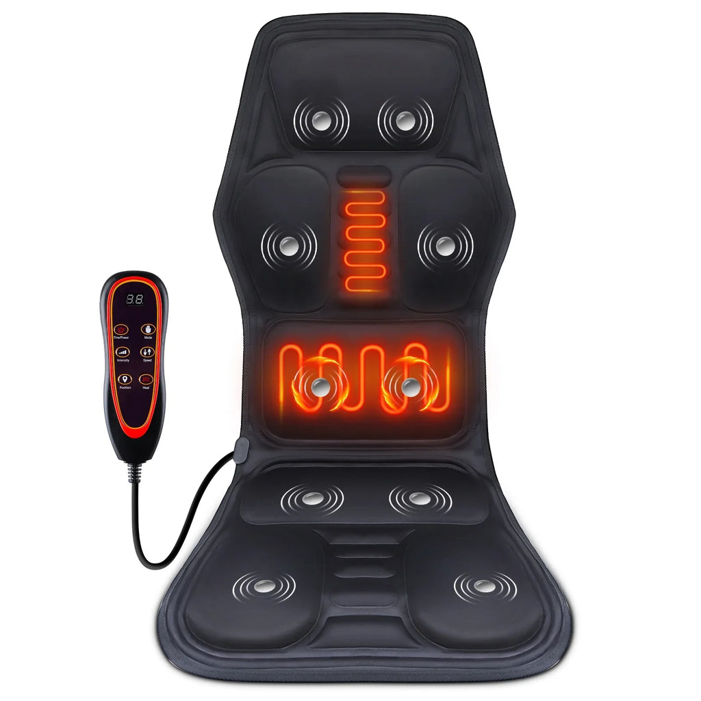 Heated Vibration Seat Massager Type B with Seven Listed Motors, Eight Modes, Three Intensity Levels and 15 or 30 Minute Timers for Home Office Relaxation