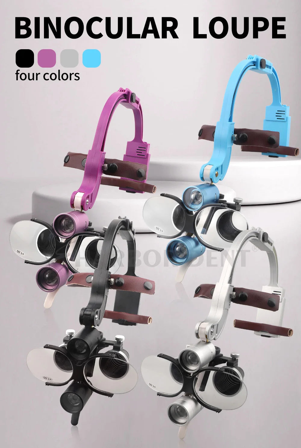 Headband Dental Loupes with LED Light, Binocular Magnifier in 2.5X or 3.5X Options with US or EU Selections and Four Colors for Professional Use
