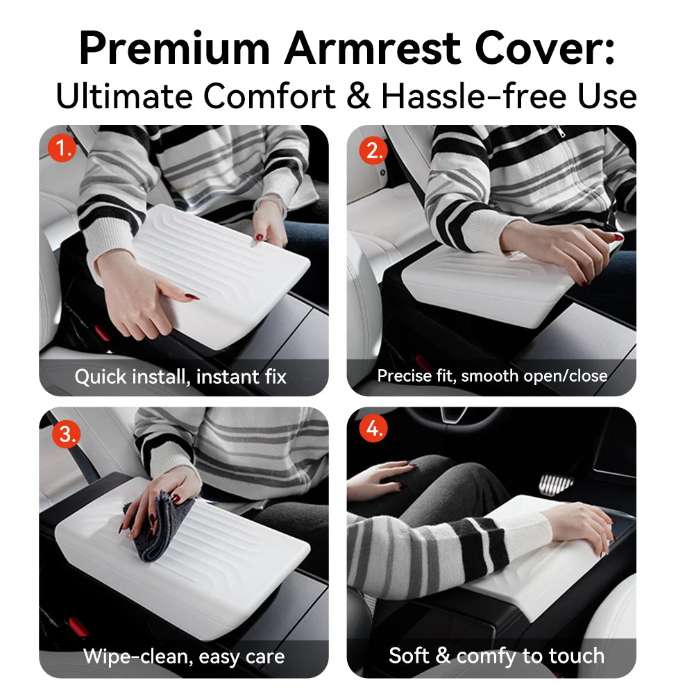 Armrest Cover for Tesla Interior Styling with TPE White, TPE Black and TPU Black Options, Model Y Juniper, YL and Model 3 Highland Labels and Bundle Choices