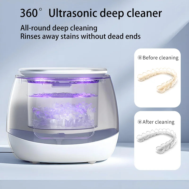48kHz Ultrasonic Retainer Cleaning Machine, White USB-Rechargeable Cleaner for Compatible Removable Dental Appliances, Dentures and Jewelry Care