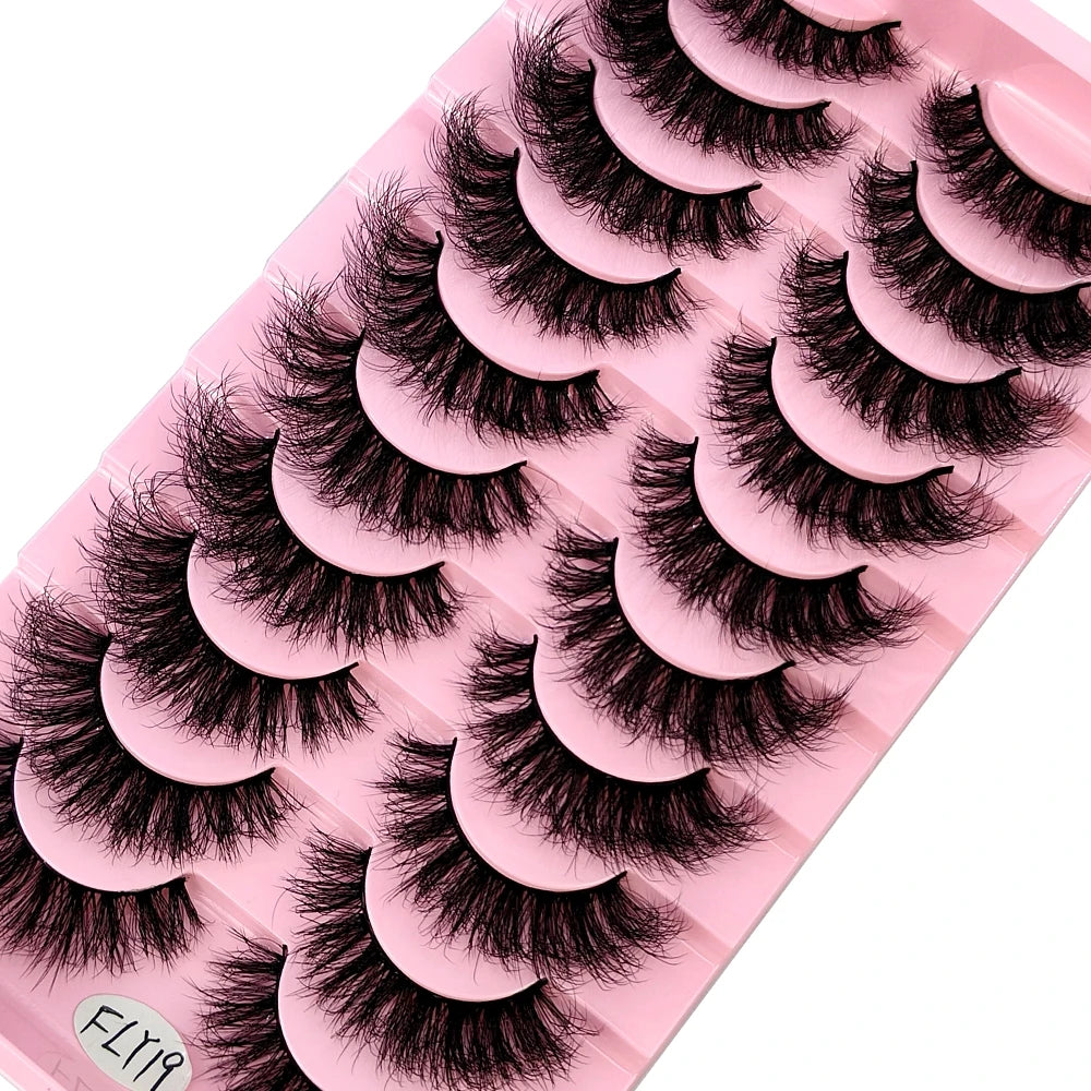 Faux Mink Strip Eyelashes in Ten-Pair Style Options, Synthetic Lash Fibers with Black Cotton Band Reference and Eighteen Codes for Everyday or Occasion Makeup