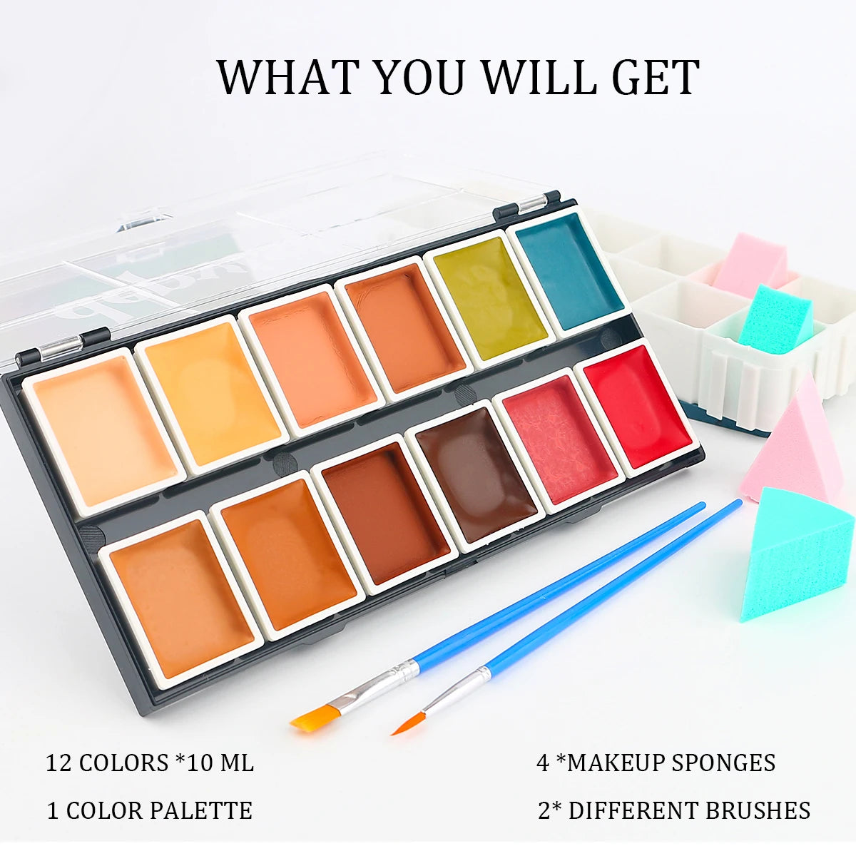 Alcohol Activated SFX Makeup Palette by Depvision with 12 Listed Colors for Simulated Bruise and Wound Effects, Halloween Costume, Cosplay and Stage Styling